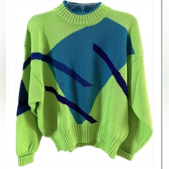 Obermeyer Vintage 80s Sail Sweater in Retro Skiing Neon Time L NWOT - Picture 1 of 8